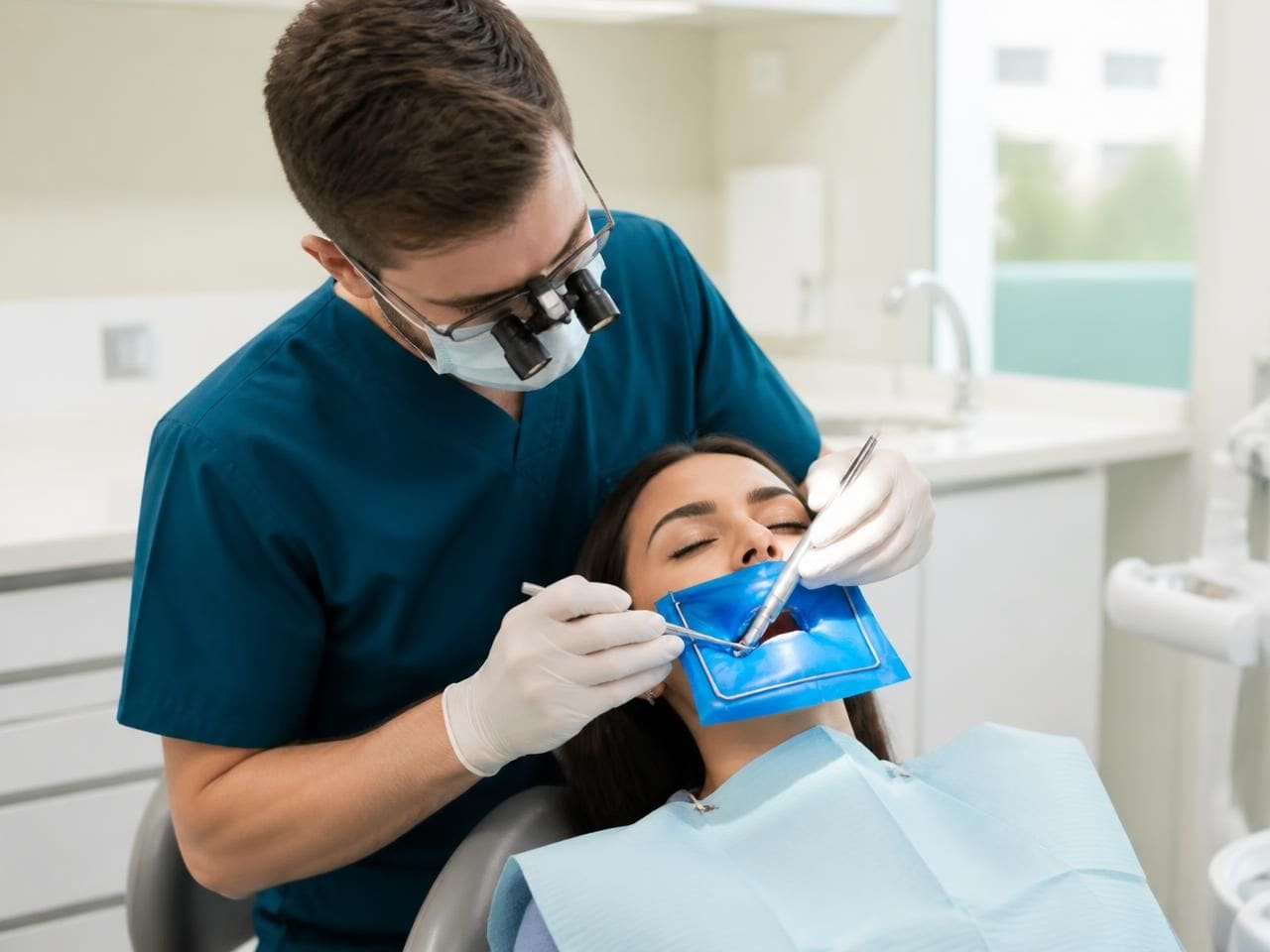 Painless root canal treatment under rubber dam isolation