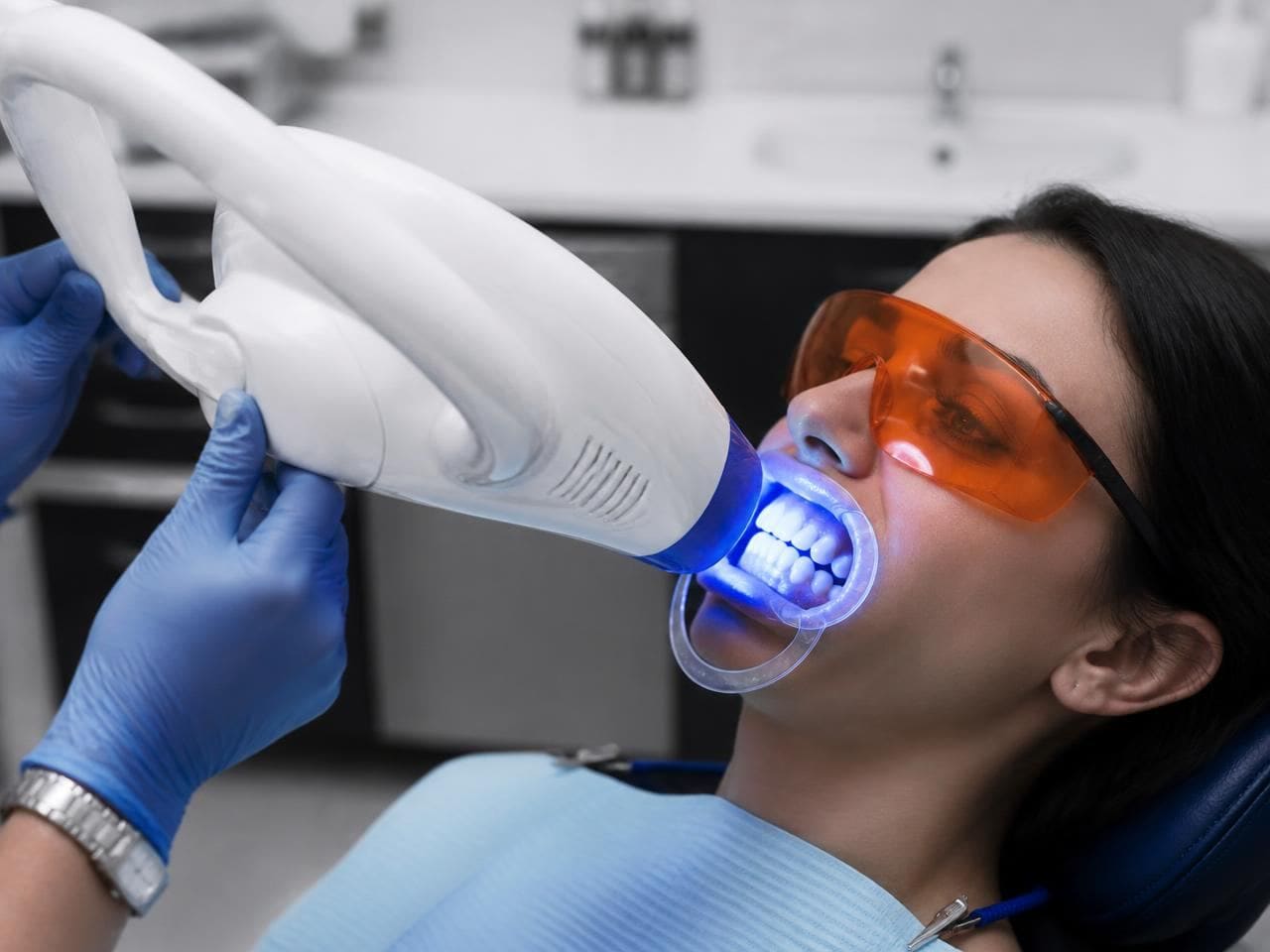 In-clinic whitening — Several shades brighter in a single supervised sitting