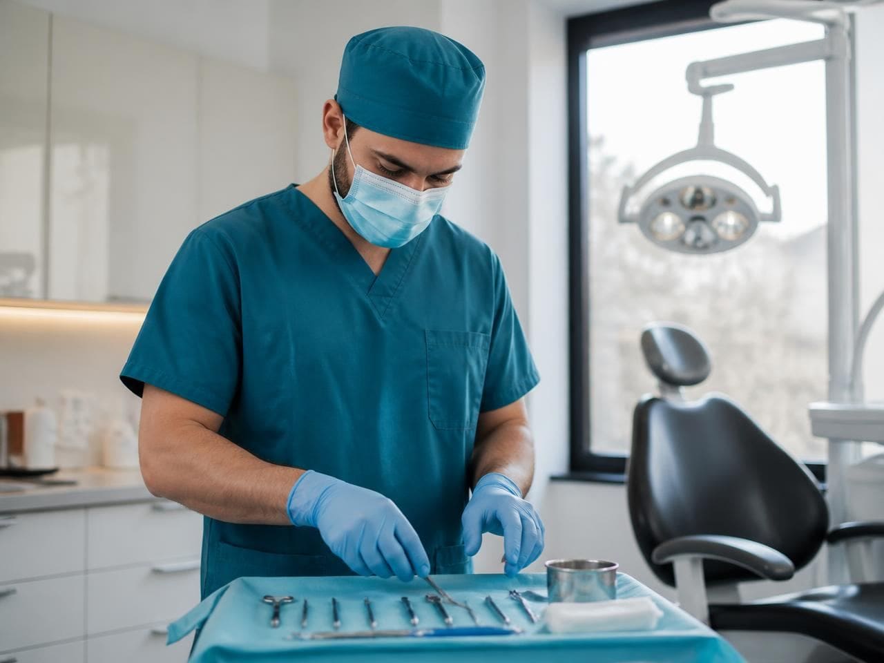 Sterile surgical kit prepared for a wisdom tooth removal